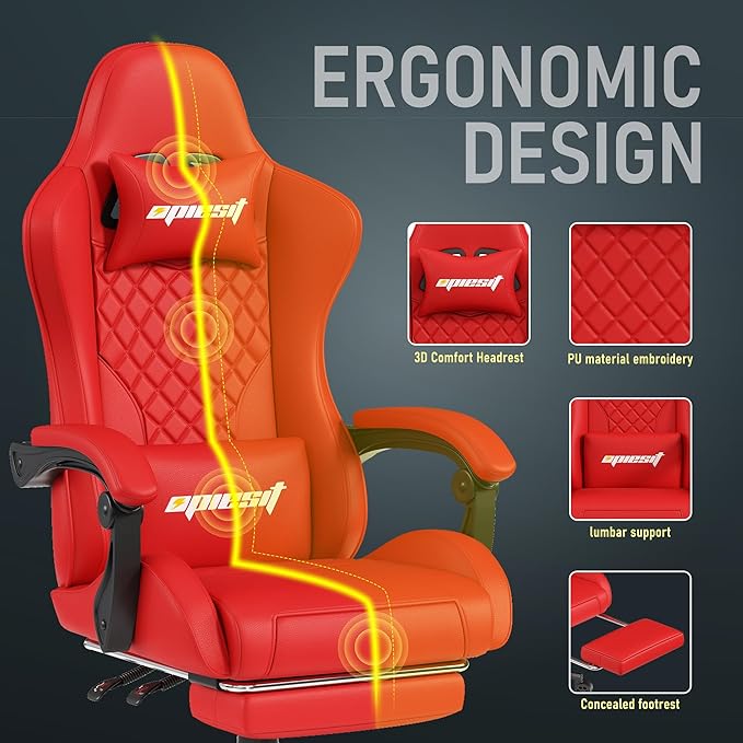 Gaming Chair Office Chair with Footrest, Height Adjustable, Ergonomic Computer - Image 4