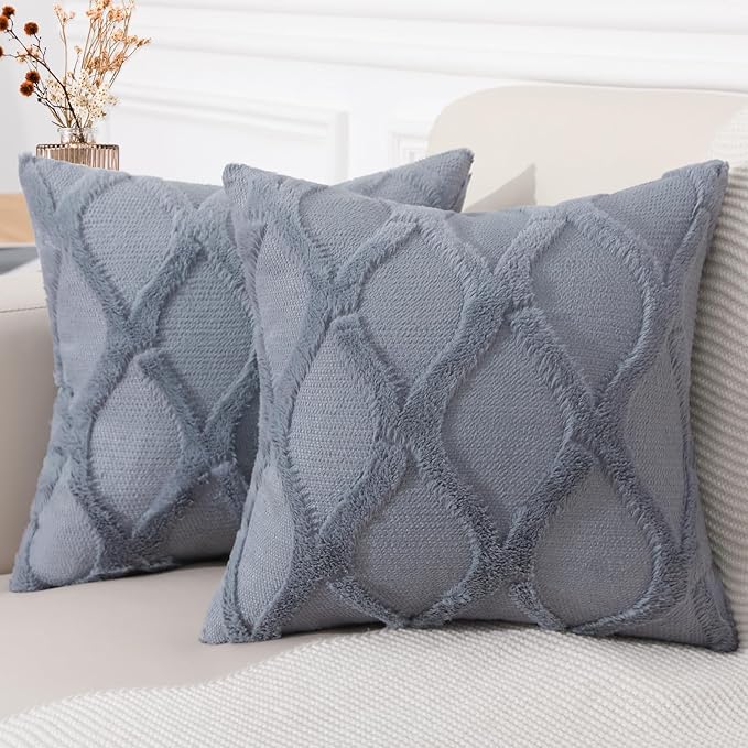 decorUhome Throw Pillow Covers 16x16 Inch Set of 2, Soft Plush Faux Fur Wool by decorUhome