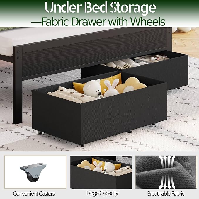 Furnulem Twin Bed Frames with Charging Station and LED Lights, Metal Platform - Image 6