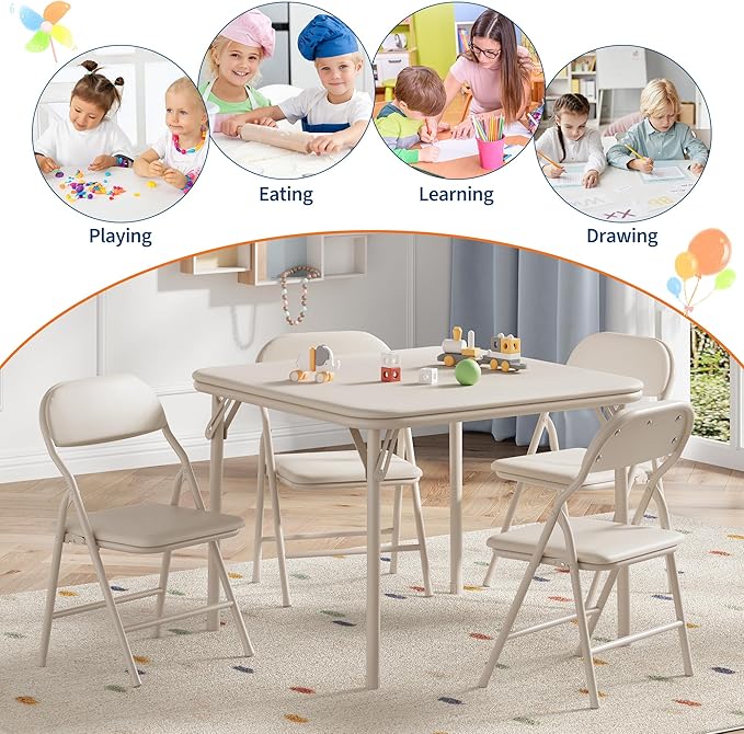 IDEALHOUSE 3 Piece Folding Kids Table and Chairs Set, Children Activity Table - Image 7