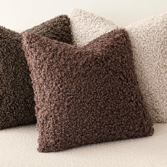 Foindtower 2 Pieces 24x24 Inch Red Brown, Faux Fur Throw Pillow Cover Accent - Image 4