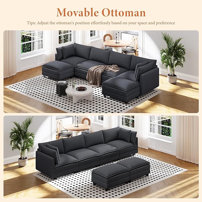 Vesgantti 109" U Shaped Cloud Sectional Sofa, Comfy Corduroy Upholstered - Image 8