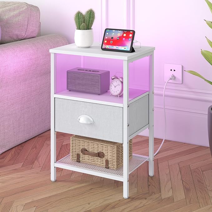 Sthmec Nightstands with Charging Station, LED Bedside Tables with Charging - Image 2