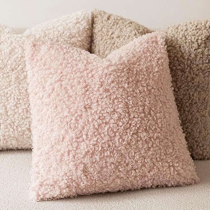 Foindtower Set of 2 Curly Teddy Wool Pillow Covers Decorative Boucle Textured - Image 4