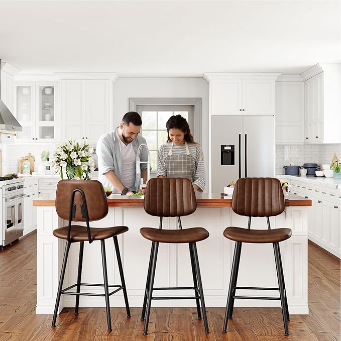 24-Inch Leather Bar Stools Set of 2, Counter Height Barstools - Image 8