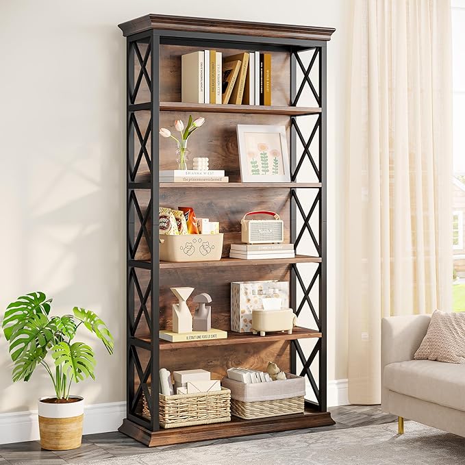 Tribesigns 6-Tier Bookcase, 71 Inches Industrial Bookshelves and Bookcases - Image 5