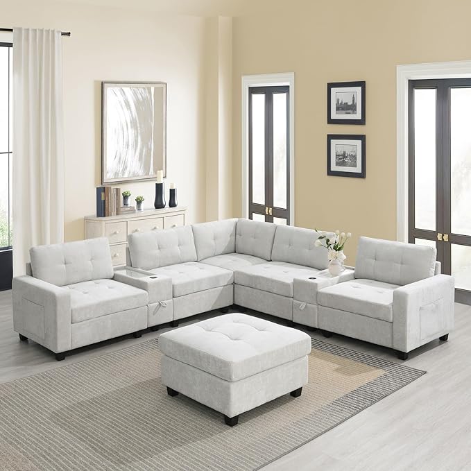 Merax 104 * 104" Chenille Sectional Couches - Image 8