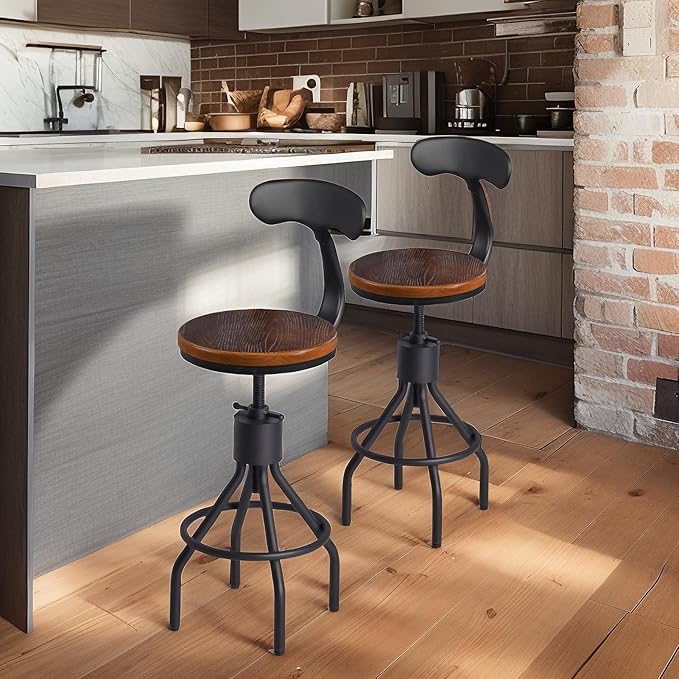 Set of 2 Industrial Bar Stools - Image 2