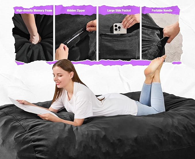 Hobestluk 6FT Bean Bag Chair Large Beanbag Lounger - Image 5