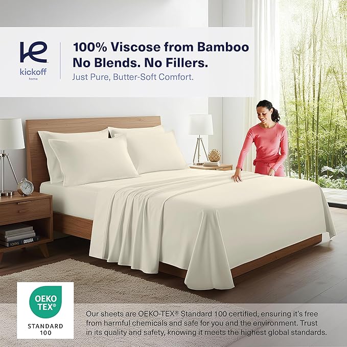 Kickoff Viscose Bamboo Sheets King Size 4-pc 100% Organic Bamboo Viscose Bed - Image 2
