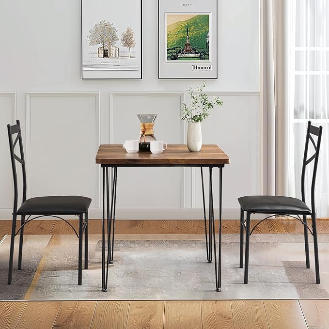 VECELO 3-Piece Dining Room Kitchen Table and Pu Cushion Chair Sets - Image 2