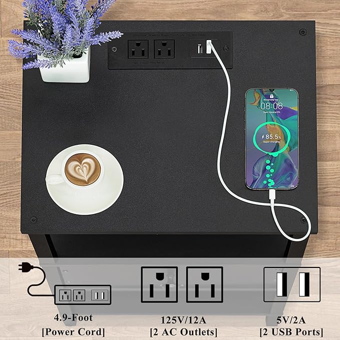 Lerliuo Nightstand with Charging Station and USB Ports, 3-Tier Storage End - Image 9