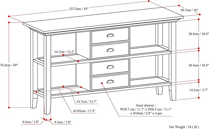 SIMPLIHOME Redmond SOLID WOOD 54 inch Wide Transitional Console Sofa Table in - Image 3