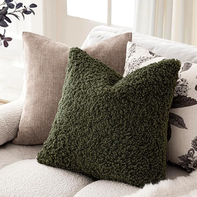 Foindtower 2 Pieces 20x20 Inch Olive Green, Faux Fur Throw Pillow Cover Accent - Image 5