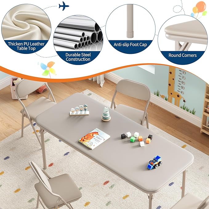 GarveeHome 5-Piece Kids Folding Table and Chairs Set, Toddlers Children's - Image 4