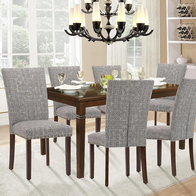 Parsons Dining Chairs Set of 6, Upholstered Nailhead Dining Room Kitchen Side - Image 2