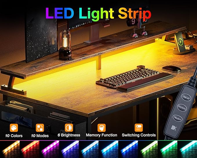 ODK 58 Inch Gaming Desk with USB Charging Ports and LED Lights, Reversible L - Image 4