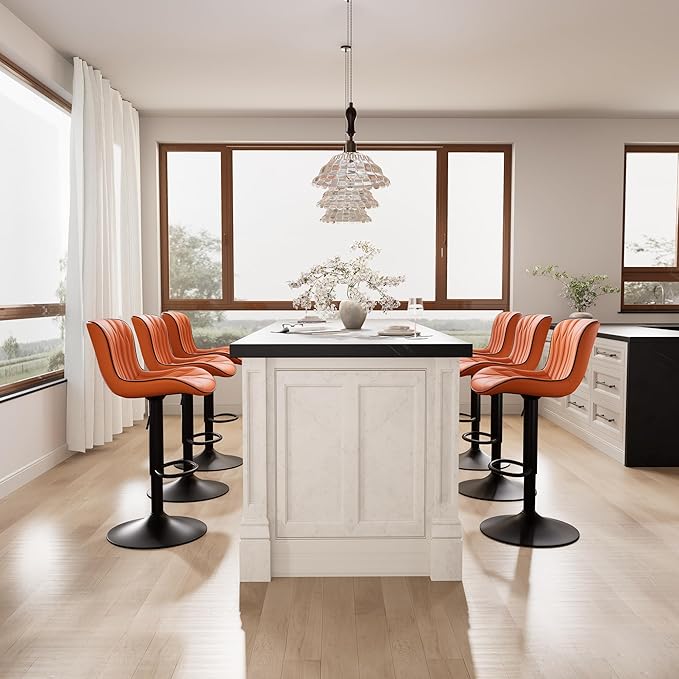 YOUNIKE 3 Orange Bar Stools Modern Swivel Counter Height Bar Chair - Image 9