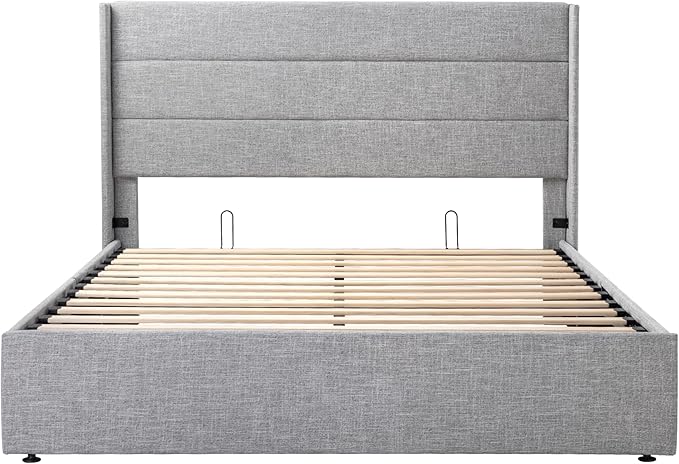SHA CERLIN Full Size Lift Up Storage Bed/Modern Wingback Headboard/Upholstered - Image 9