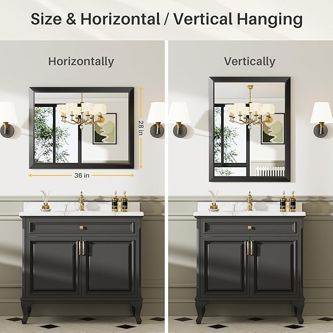 28x36 Inch Black Bathroom Mirror - Image 6
