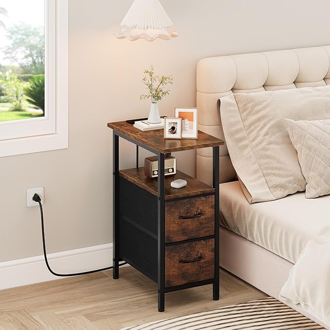 Vagusicc End Table with Charging Station Set of 2, Narrow Side Table, 23.8'' - Image 9