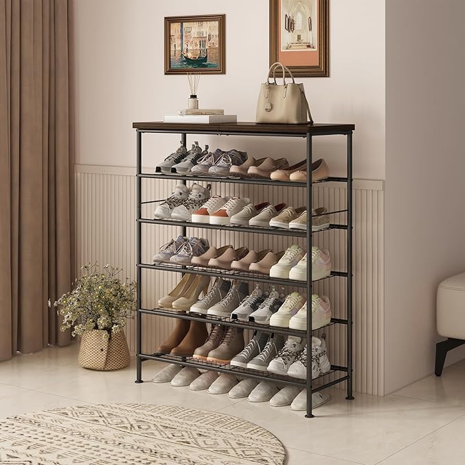 Shoe Rack Organizer 6 Tier for Closet Entryway Free Standing Metal Storage Shoe - Image 2