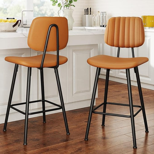 24-Inch Leather Bar Stools Set of 2, Counter Height Barstools by Raynesys