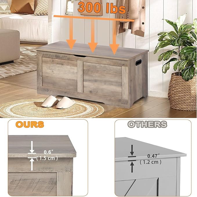 39.4" Storage Chest, Wooden Storage Bench, Lift Top Toy Chest - Image 5