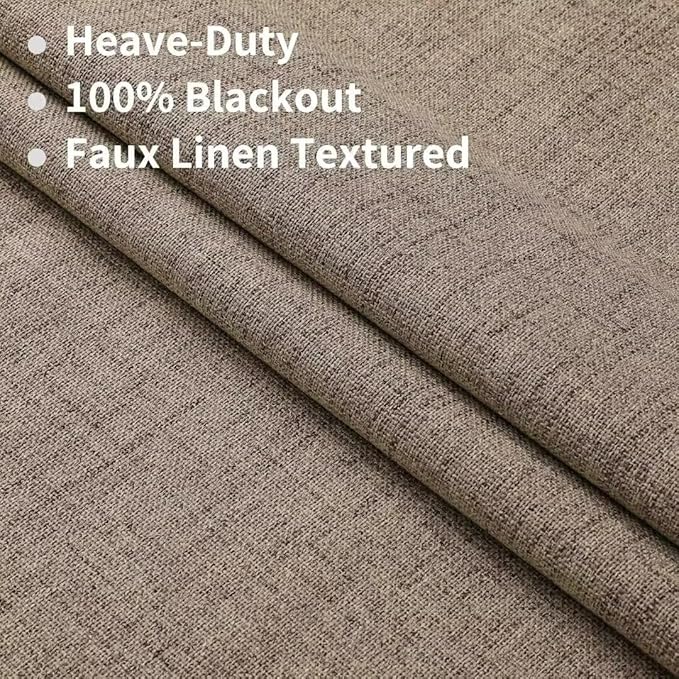 Joydeco Natural Linen Curtains 108 inch Length 2 Panels Set Burg 100% Blackout - Image 2