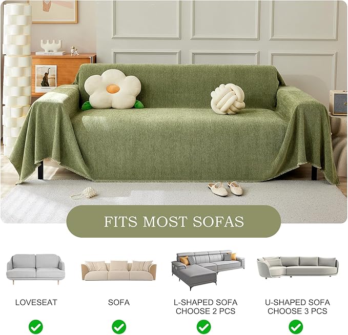 STACYPIK Christmas Matcha Green Sofa Cover Chenille Couch Covers Herringbone - Image 6