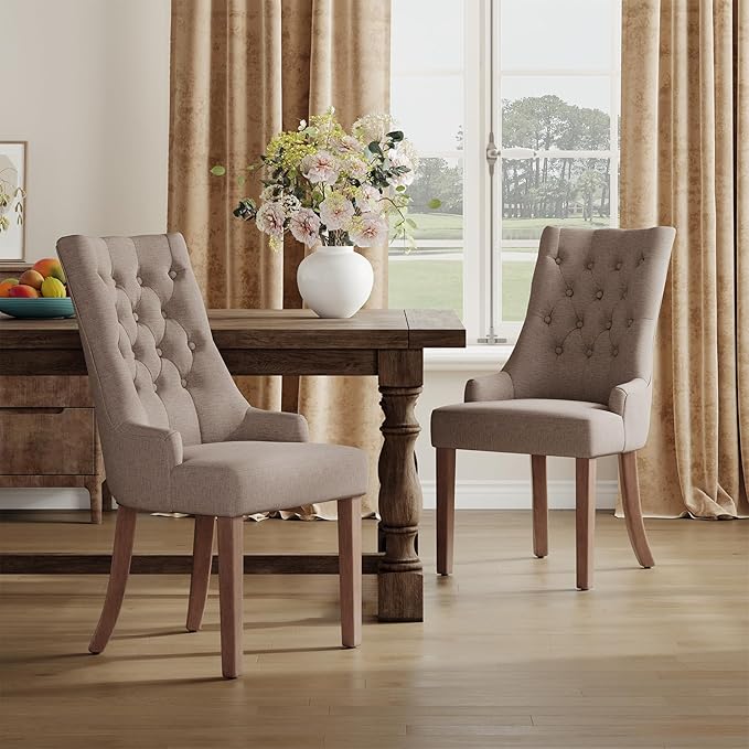 COLAMY Wingback Upholstered Side Dining Room Chairs Set of 2, Fabric Dining by COLAMYINC