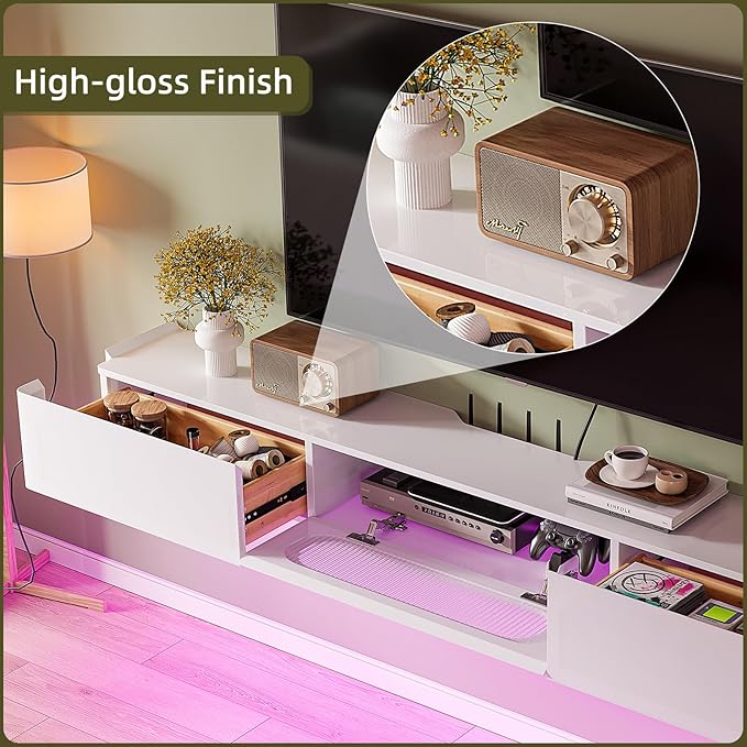 Floaticase Floating TV Stand, 70IN Fully Assembled Hign Gloss Wall Mounted TV - Image 8