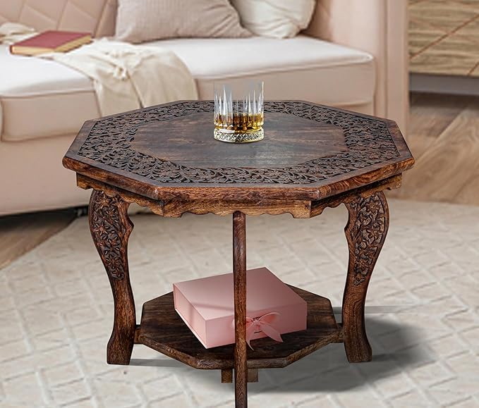 The Wooden Town Farmhouse Octagon Accent End Table, Rustic Side Table by TheWoodenTown