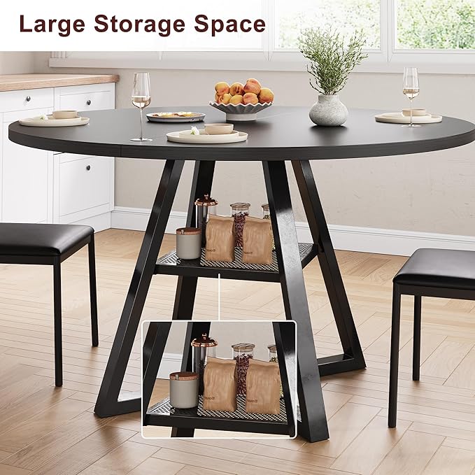 Round Dining Table for 4, Kitchen Dining Room Circle Dinner Pedestal Table - Image 6