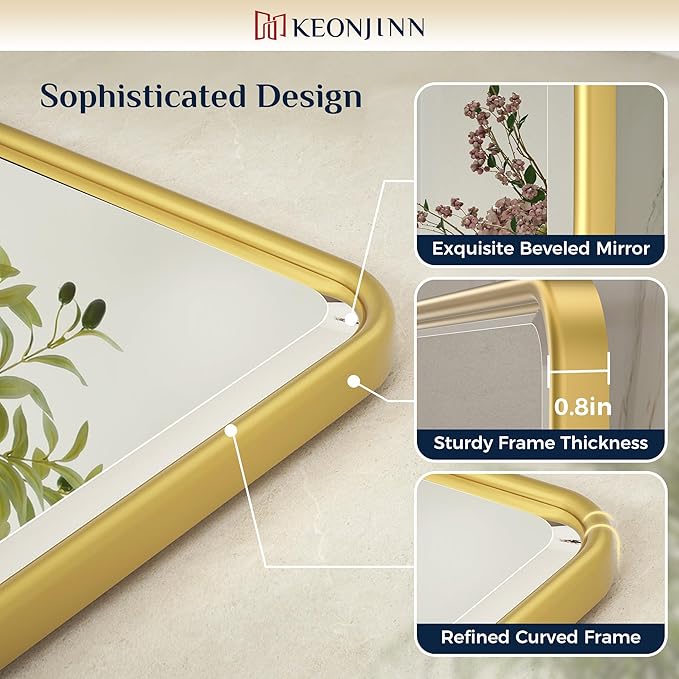 Keonjinn Brushed Gold Pivot Mirror Bathroom, 20x30 in Tilt Mirror Bathroom - Image 4