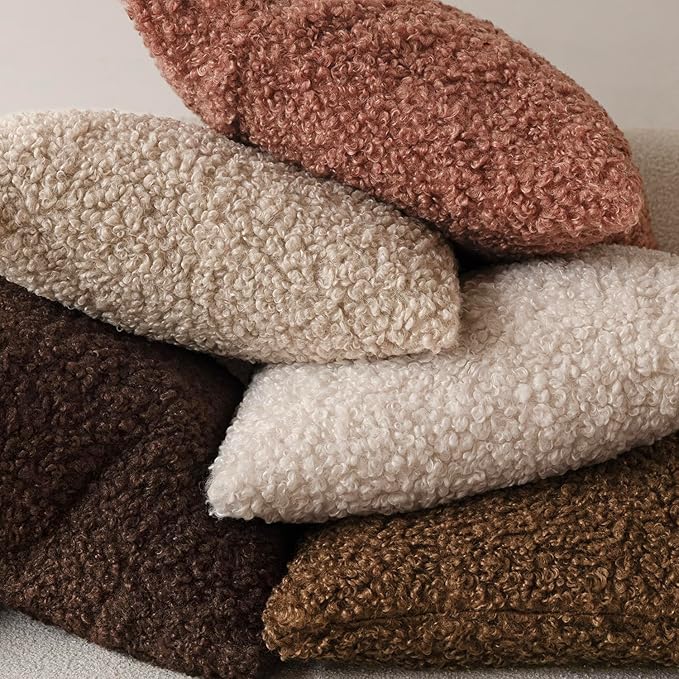 Foindtower Set of 2 Curly Teddy Wool Pillow Covers Decorative Boucle Textured - Image 6