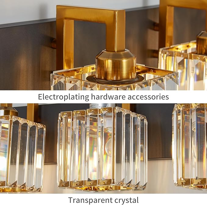 Modern Bathroom Vanity Light 2-Lights Black Gold Crystal Wall Lamp Bathroom - Image 6