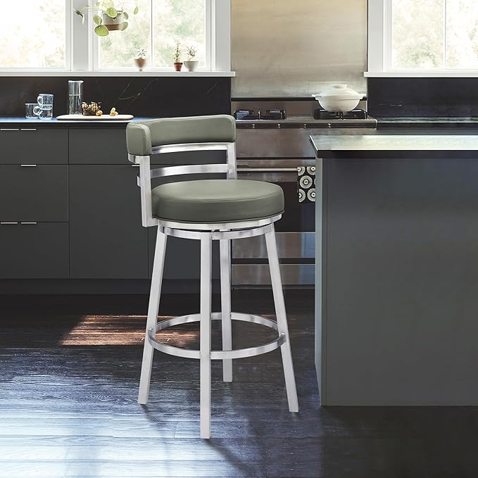 Armen Living Titana 26" Counter Height Swivel Grey Faux Leather and Brushed - Image 2