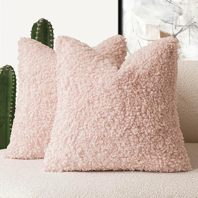 Foindtower 2 Pieces 26x26 Inch Light Pink, Faux Fur Throw Pillow Cover Accent by Foindtower