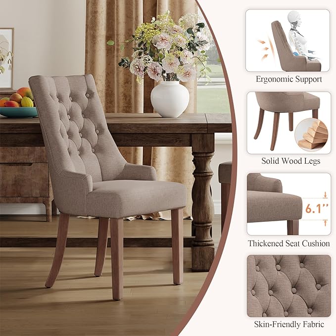 COLAMY Wingback Upholstered Dining Chairs Set of 2, Fabric Side Dining Room - Image 4