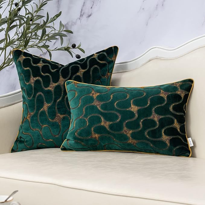 Yangest Green Throw Pillow Cover Wavy Cushion Cover Modern Zippered Rectangular - Image 5