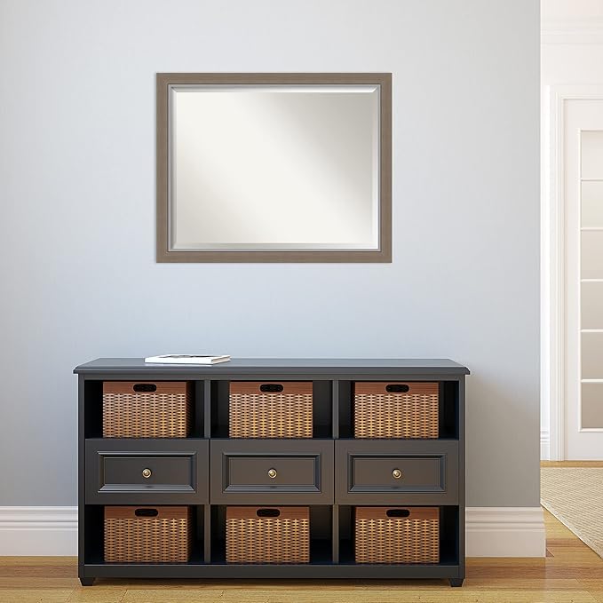 Amanti Art Brown Wall Mirror 25x31 Eva Brown Narrow Rectangle Bathroom Mirror - Image 6