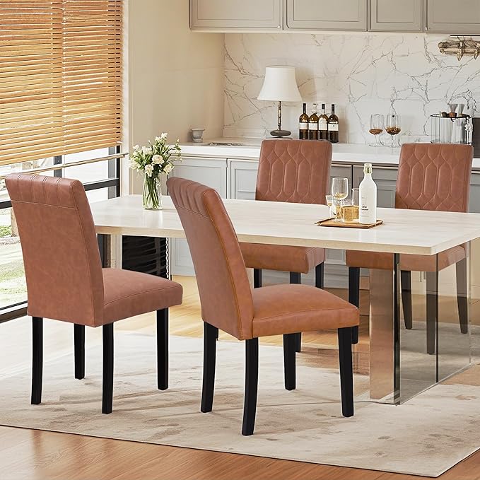 VECELO Upholstered Dining Chairs Set of 4, Modern PU Leather Accent Parsons - Image 2