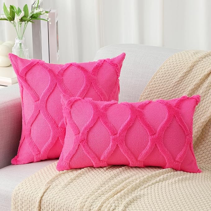 decorUhome Throw Pillow Covers 16x16 Inch Set of 2, Soft Plush Faux Fur Wool - Image 4