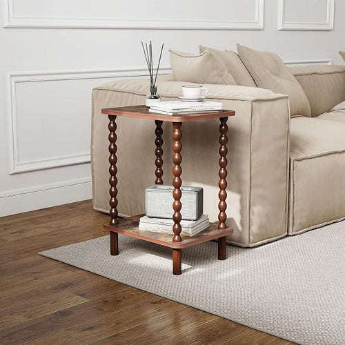 2-Tier End Table, Vintage Side Table, Solid Wood Bedside Table - Image 2