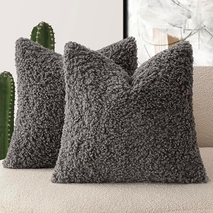 Foindtower 2 Pieces 20x20 Inch Dark Gray, Faux Fur Throw Pillow Cover Accent by Foindtower
