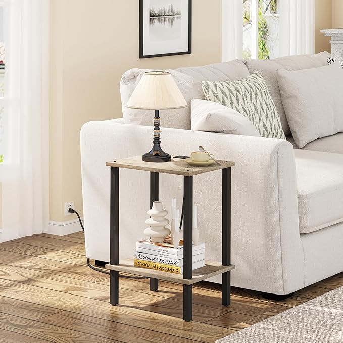 TUTOTAK End Table with Charging Station, Small Side Table, Nightstand Bedside - Image 2