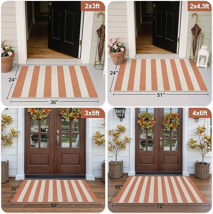 OJIA Fall Front Door Mat 24"x36" Cotton Woven Washable Striped Porch Rug Indoor - Image 2