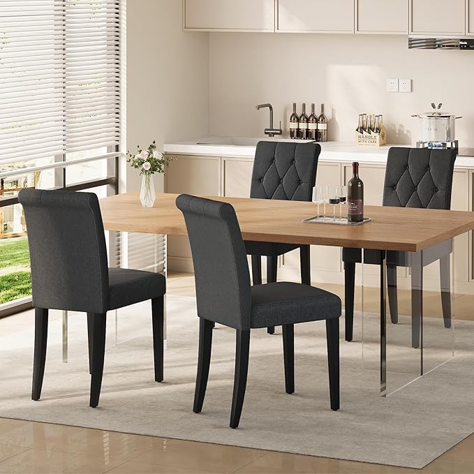 Upholstered Dining Chairs Set of 4, Button Tufted Parsons Dining Chair by WelzonaDirect
