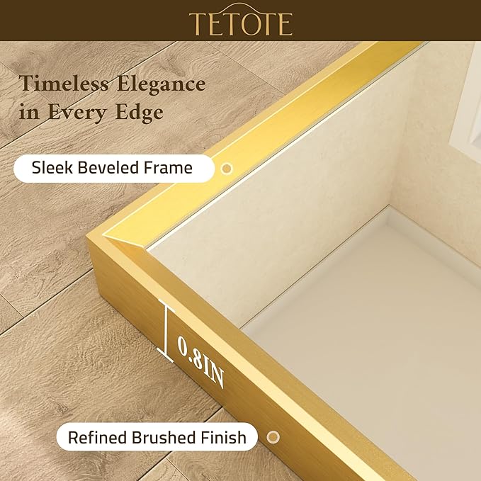 TETOTE Brushed Gold Mirror Beveled Frame 60" x 30" Large Brass Gold Rectangle - Image 2